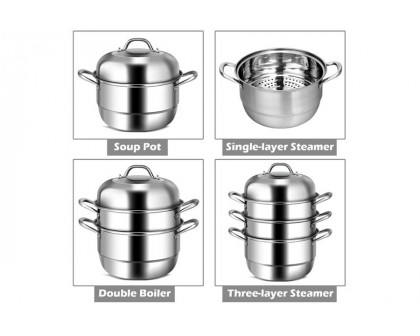 FaFurn - 3 Tier Large Stainless Steel Steamer Cookware Set