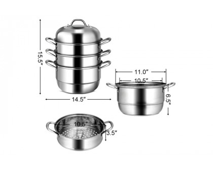 FaFurn - 3 Tier Large Stainless Steel Steamer Cookware Set