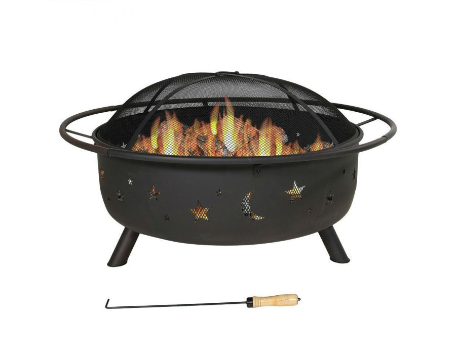 FaFurn Fire Pit with Cooking Grill and Screen - Steel