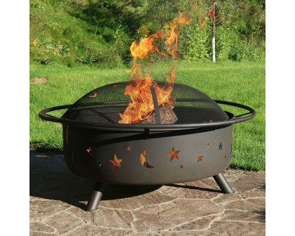 FaFurn Fire Pit with Cooking Grill and Screen - Steel