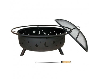 FaFurn Fire Pit with Cooking Grill and Screen - Steel