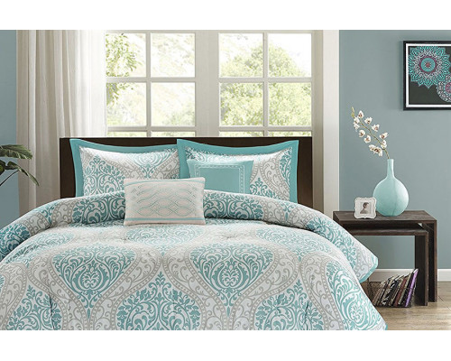 FaFurn Comforter Set in Damask Print - Light Blue, Twin/Twin XL Size