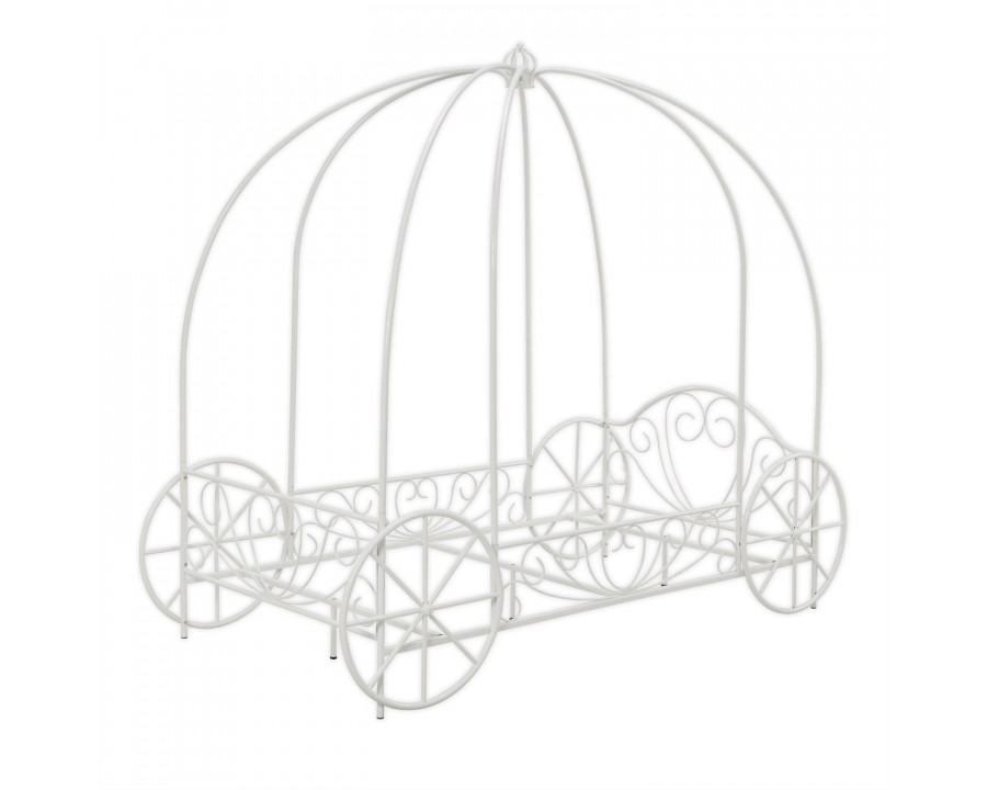 FaFurn - Twin Size Canopy Bed Frame with Decorative Wheels in White, Metal