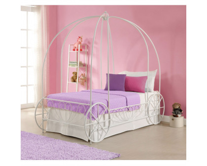 FaFurn - Twin Size Canopy Bed Frame with Decorative Wheels in White, Metal