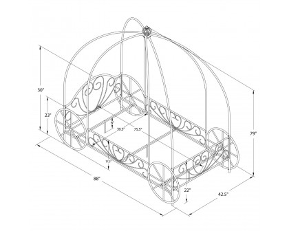 FaFurn - Twin Size Canopy Bed Frame with Decorative Wheels in White, Metal