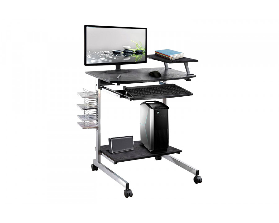 FaFurn - Mobile Compact Computer Cart Desk with Keyboard Tray