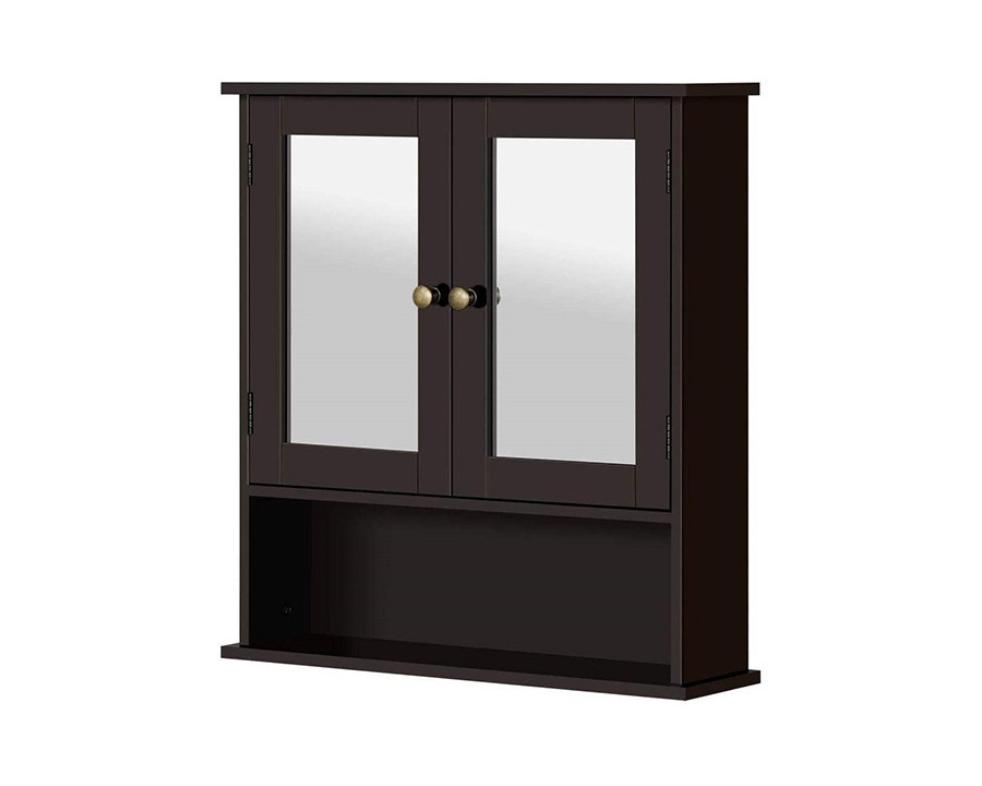 FaFurn 2-Door Wall Mounted Medicine Cabinet Bathroom Mirror with Shelf - Espresso Brown