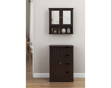 FaFurn 2-Door Wall Mounted Medicine Cabinet Bathroom Mirror with Shelf - Espresso Brown