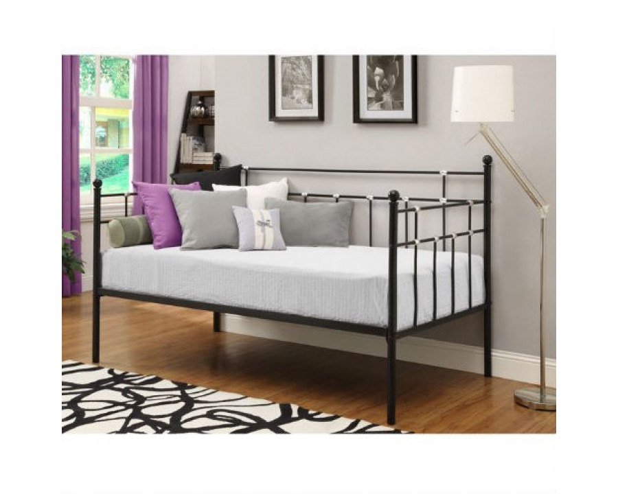 FaFurn - Twin Size Daybed Frame with Chrome Detailing in Black, Metal