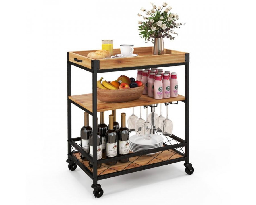 FaFurn - Modern Bar Cart with Removable Top Tray in Wood