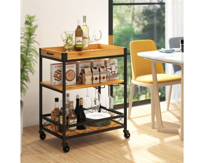 FaFurn - Modern Bar Cart with Removable Top Tray in Wood