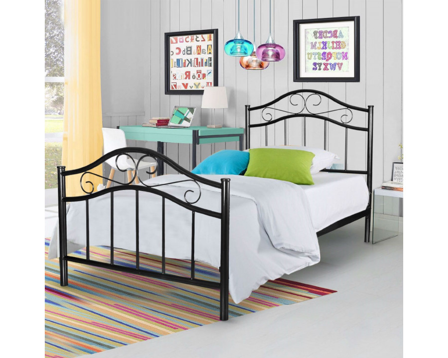 FaFurn - Simple Twin Size Platform Bed Frame with Headboard and Footboard in Black, Metal