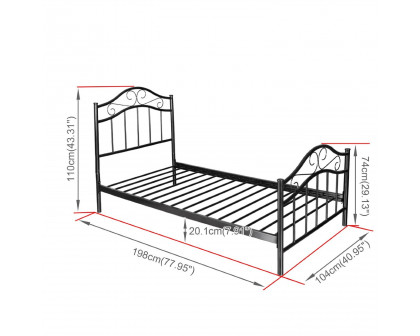 FaFurn - Simple Twin Size Platform Bed Frame with Headboard and Footboard in Black, Metal