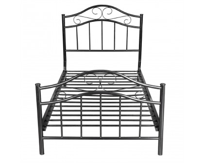 FaFurn - Simple Twin Size Platform Bed Frame with Headboard and Footboard in Black, Metal