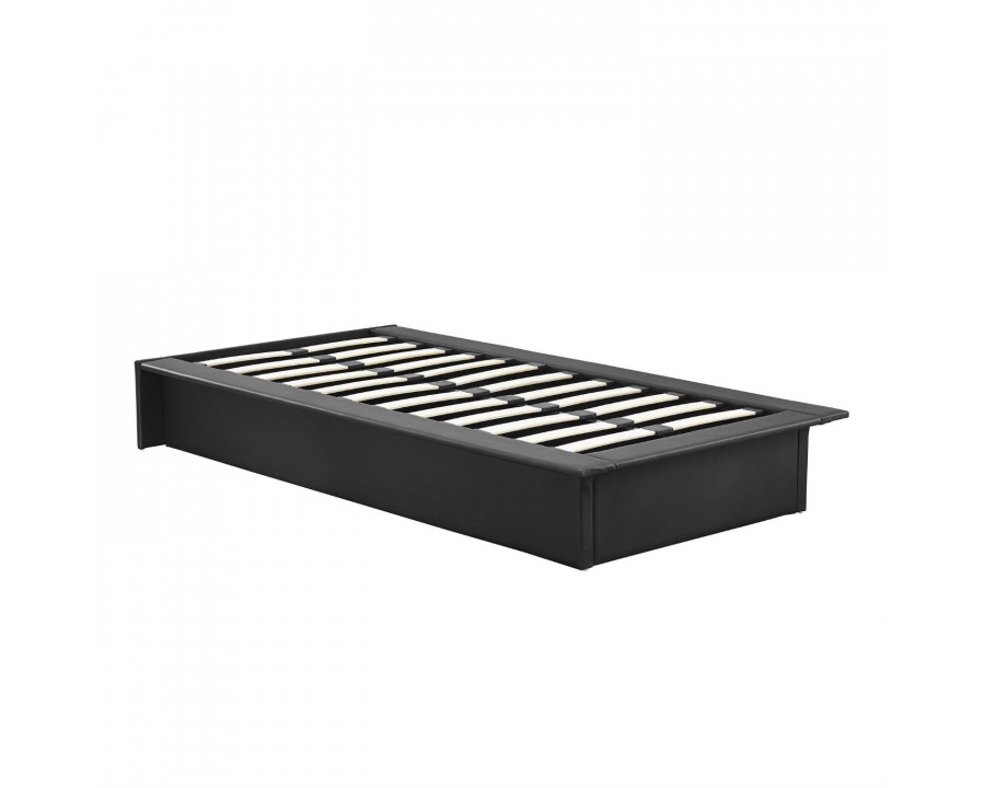 FaFurn - Twin Size Platform Bed Frame with Wood Slats in Black, Leather