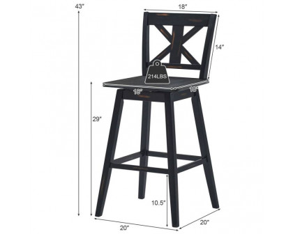 FaFurn Set of 2 Modern Swivel Barstool - Black