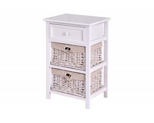 FaFurn - White Wooden 1-Drawer End Table Nightstand with 2 Baskets