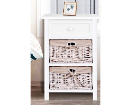 FaFurn - White Wooden 1-Drawer End Table Nightstand with 2 Baskets