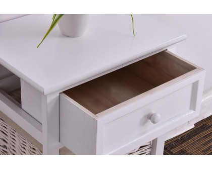 FaFurn - White Wooden 1-Drawer End Table Nightstand with 2 Baskets