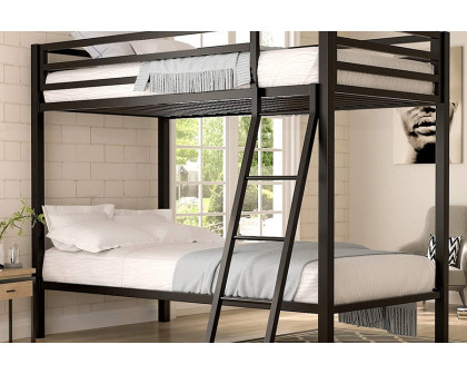 FaFurn Twin Over Twin Modern Metal Bunk Bed Frame with Ladder - Black