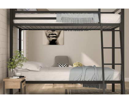 FaFurn Twin Over Twin Modern Metal Bunk Bed Frame with Ladder - Black