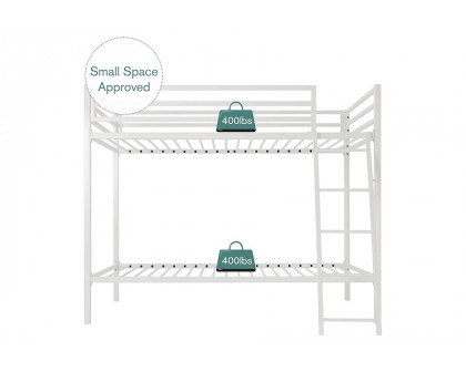 FaFurn Twin Over Twin Modern Metal Bunk Bed Frame with Ladder - White