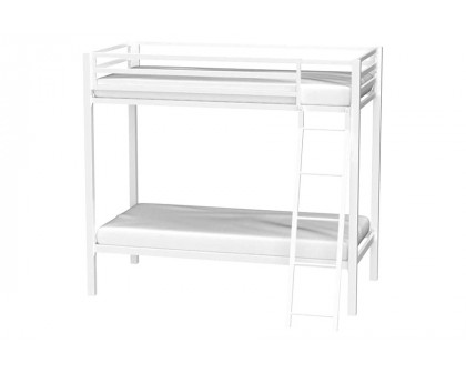 FaFurn Twin Over Twin Modern Metal Bunk Bed Frame with Ladder - White