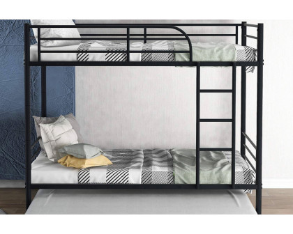 FaFurn - Twin Over Twin Bunk Bed with Trundle Bed in Black Metal Finish