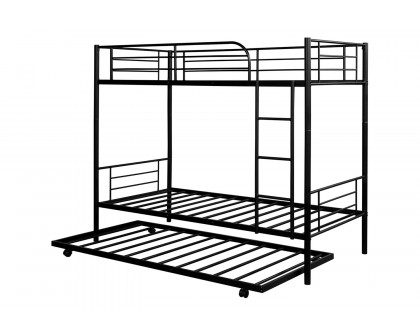 FaFurn - Twin Over Twin Bunk Bed with Trundle Bed in Black Metal Finish