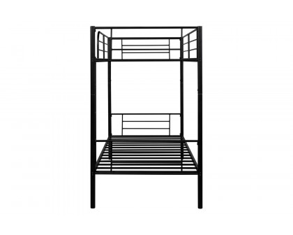 FaFurn - Twin Over Twin Bunk Bed with Trundle Bed in Black Metal Finish