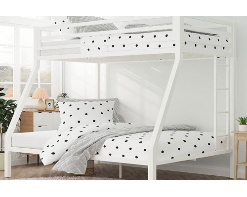 FaFurn Twin Over Full Modern Metal Bunk Bed Frame with Ladder - White