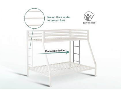 FaFurn Twin Over Full Modern Metal Bunk Bed Frame with Ladder - White