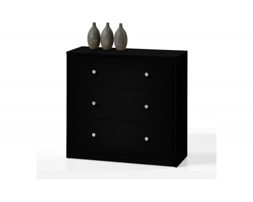 FaFurn Modern 3-Drawer Chest Bedroom Bureau in Wood Finish - Black