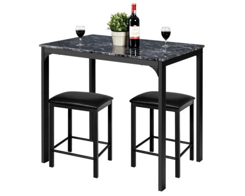 FaFurn 3-Piece Modern Dining Set - Black, Faux Marble