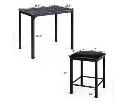 FaFurn 3-Piece Modern Dining Set - Black, Faux Marble