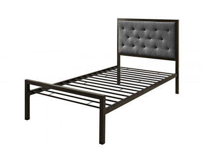 FaFurn - Twin Metal Platform Bed with Gray Fabric Button Tufted Upholstered Headboard