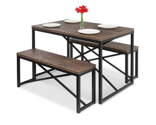 FaFurn 3-Piece Modern Dining Set - Dark Walnut, Wood