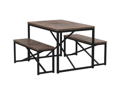 FaFurn 3-Piece Modern Dining Set - Dark Walnut, Wood