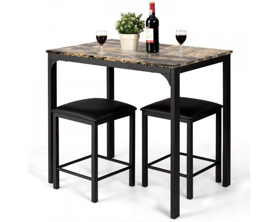 FaFurn 3-Piece Modern Dining Set - Brown, Faux Marble