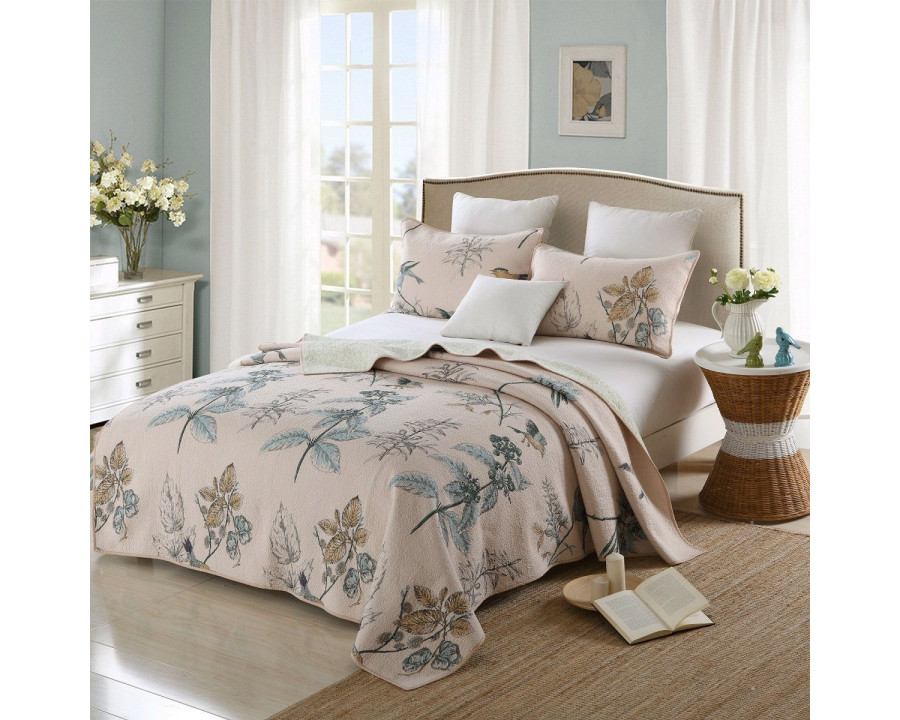 FaFurn - 3-Piece Full Size Bedspread Set with Floral Birds Pattern in Cotton