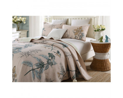 FaFurn - 3-Piece Full Size Bedspread Set with Floral Birds Pattern in Cotton