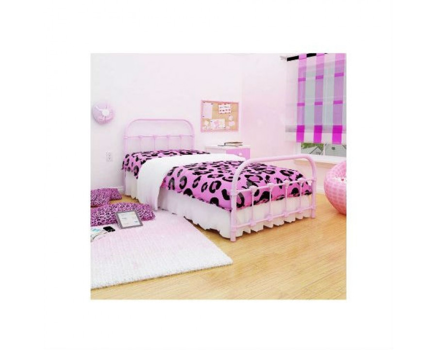 FaFurn - Twin Size Platform Bed Frame with Headboard and Footboard in Pink, Metal