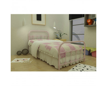 FaFurn - Twin Size Platform Bed Frame with Headboard and Footboard in Pink, Metal