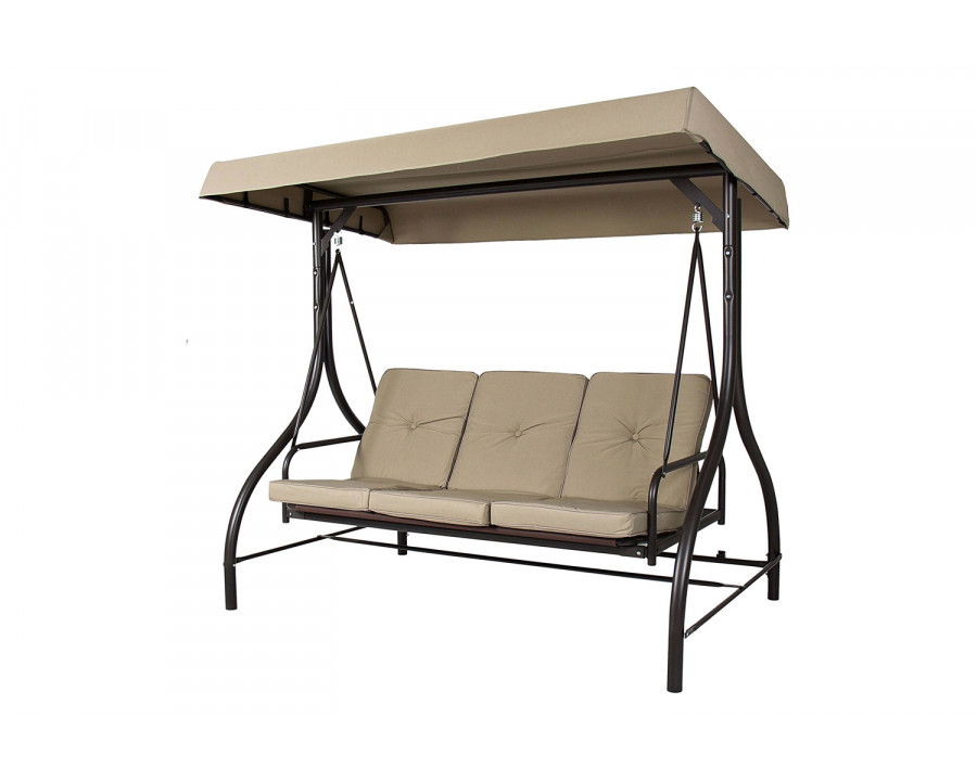 FaFurn 3-Seat Outdoor Porch Deck Patio Canopy Swing with Cushions - Tan