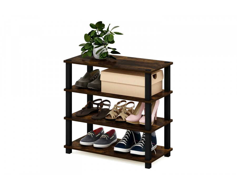 FaFurn - Stackable 4-Shelf Black Brown Wood Shoe Rack Holds Up To 12 Pair of Shoes