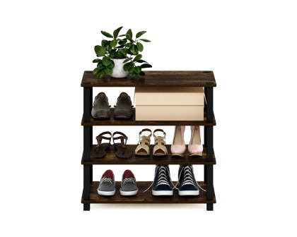 FaFurn - Stackable 4-Shelf Black Brown Wood Shoe Rack Holds Up To 12 Pair of Shoes