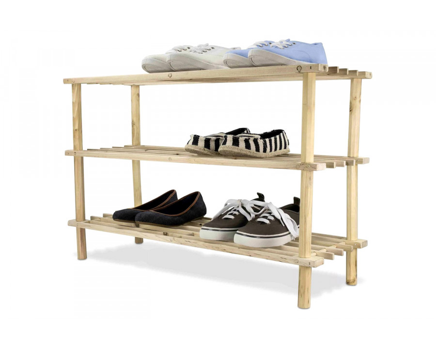 FaFurn - Solid Pine Wood 3-Tier Shoe Rack Holds Up To 12 Pair of Shoes