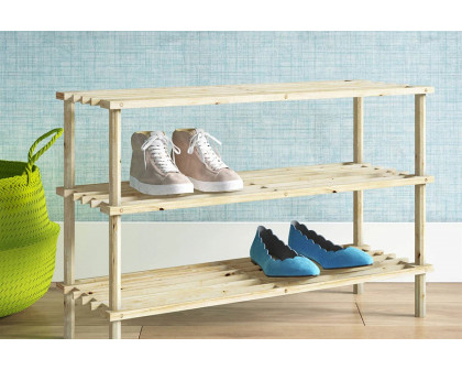 FaFurn - Solid Pine Wood 3-Tier Shoe Rack Holds Up To 12 Pair of Shoes