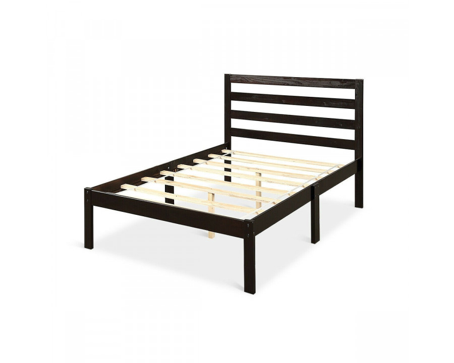 FaFurn - Twin Size Platform Bed Frame with Headboard in Espresso, Wood