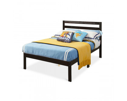 FaFurn - Twin Size Platform Bed Frame with Headboard in Espresso, Wood